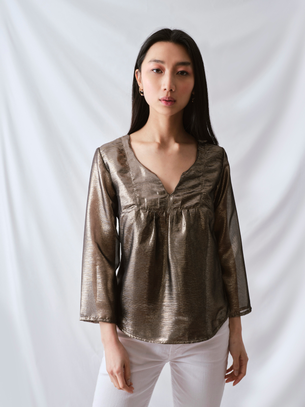 BLOUSE EN SOIE GRACE ARGENT-OR